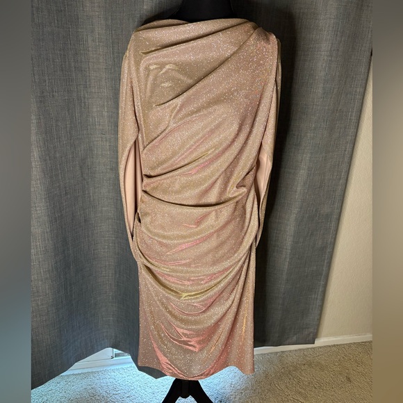Rose gold Betsy & Adam Glitter Knit Cape Back Cocktail Dress - Picture 1 of 3